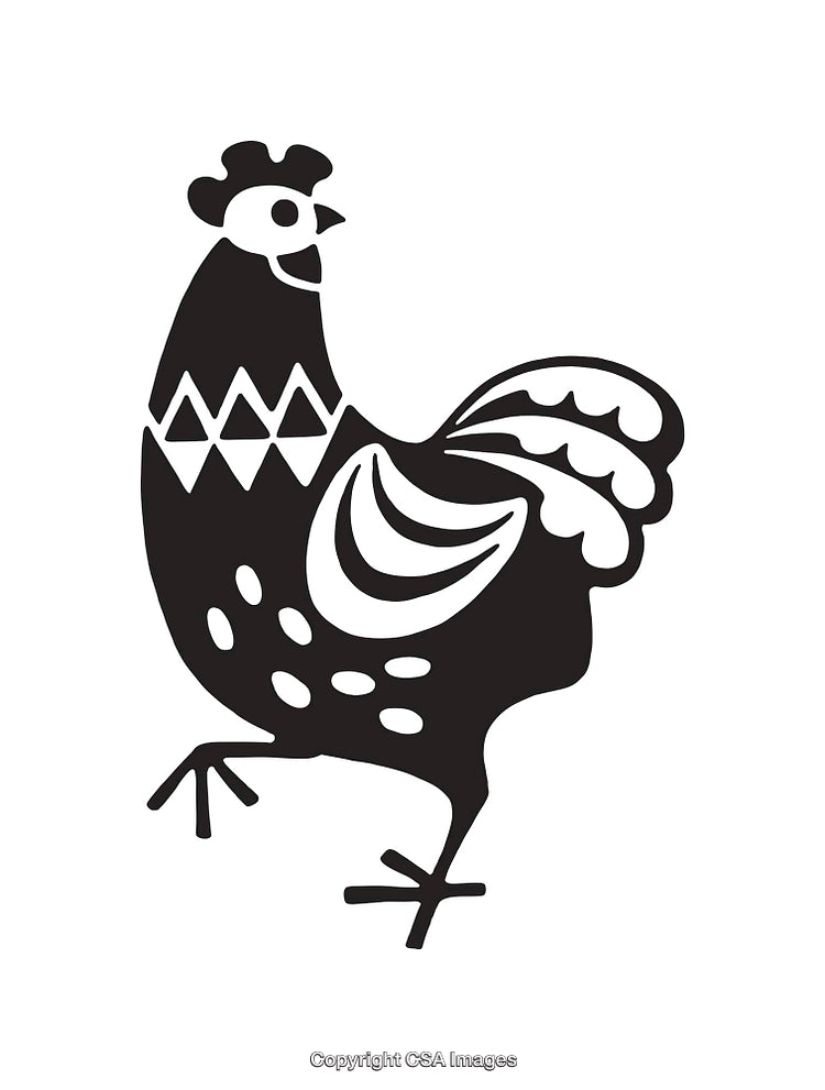 Stylized Black and White Hen Illustration With Simple Line Art Design
