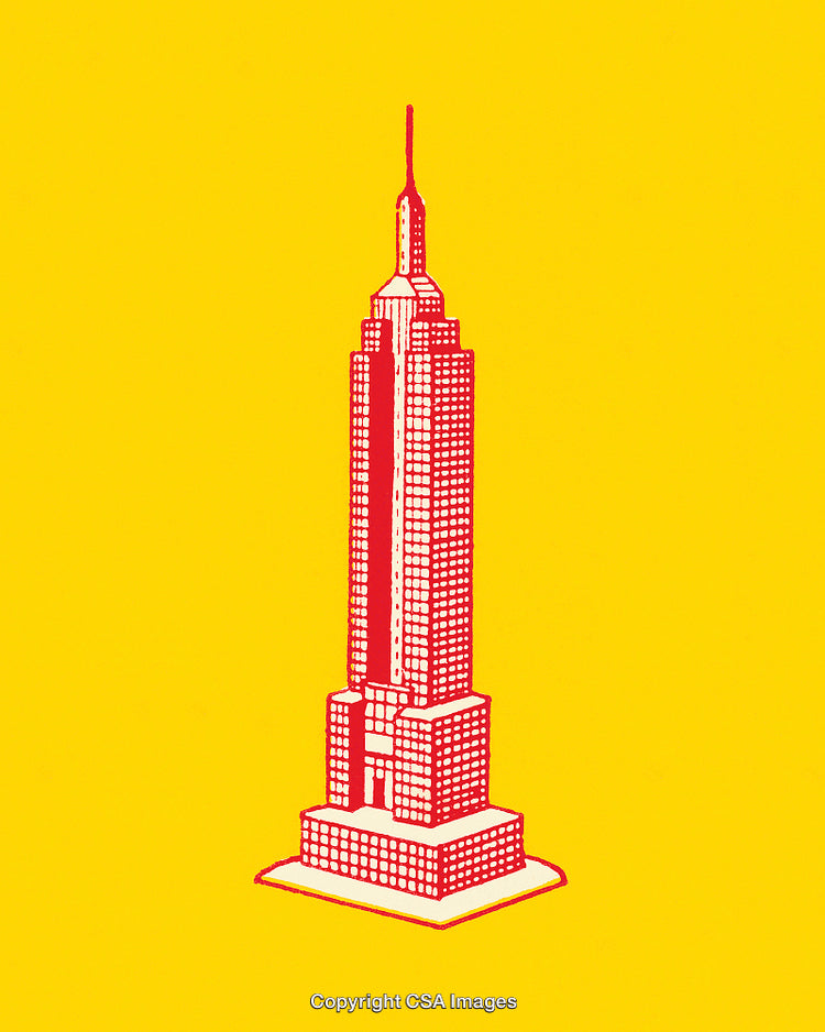 Minimalist Architectural Drawing of Iconic Building on Vibrant Yellow Background