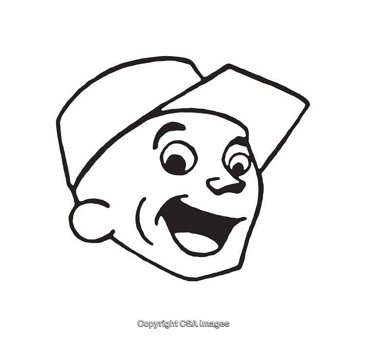 Black and White Cartoon Drawing of a Happy Smiling Face in Line Art Style