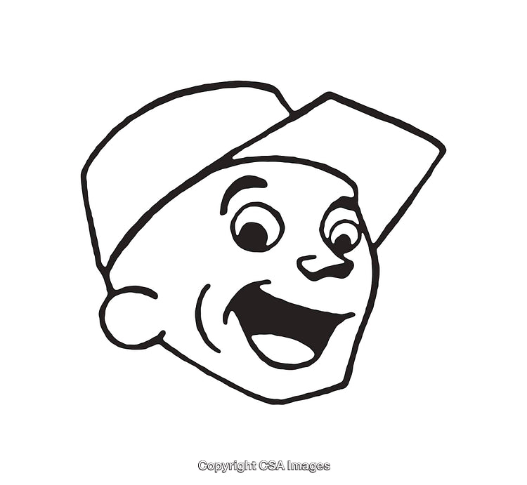 Black and White Cartoon Drawing of a Happy Smiling Face in Line Art Style