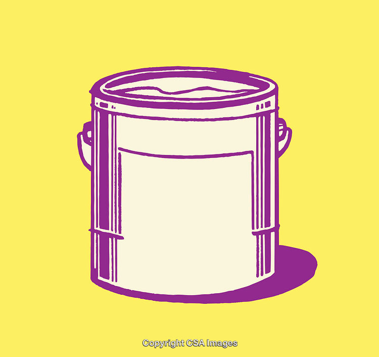 Colorful Line Art Illustration of a Paint Can on Bright Yellow Background