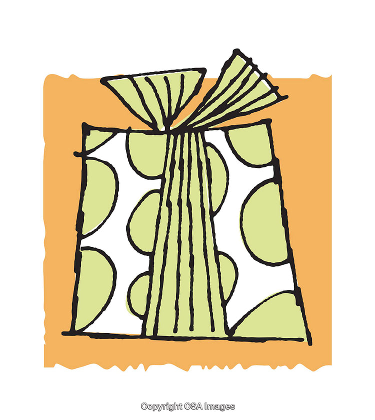 Whimsical Polka Dot Gift Illustration on an Orange Background