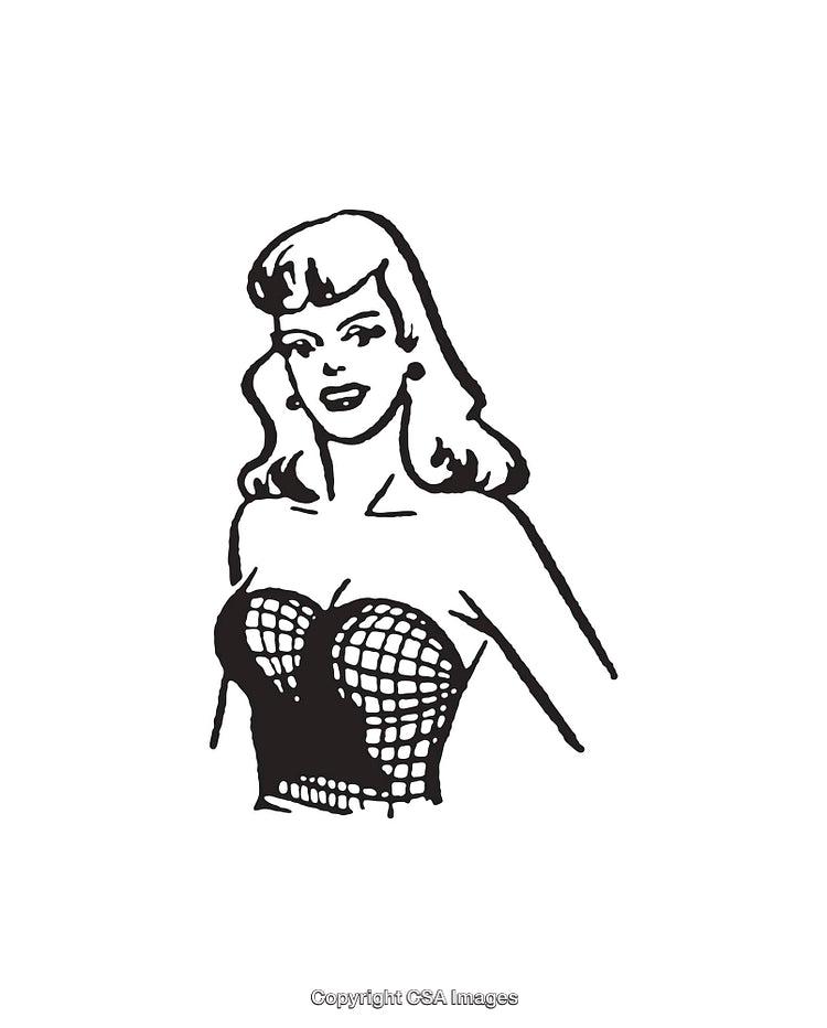 Elegant Black and White Line Art of a Stylish Woman Illustration