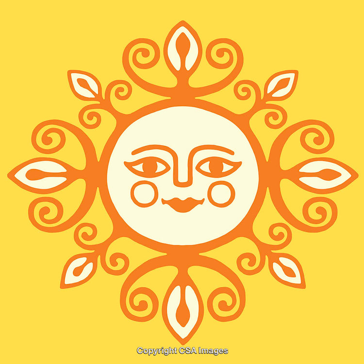 Bright Artistic Sun Illustration with Whimsical Face Design