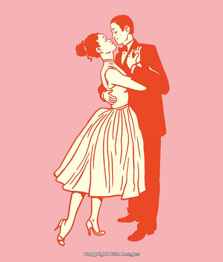 Elegant Couple Dancing Together in Retro Line Art Style