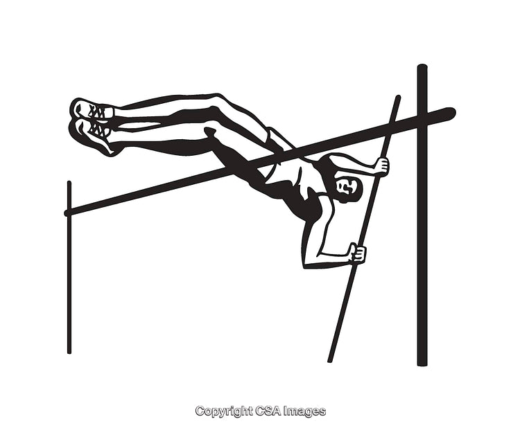 Black and White Line Art of a Pole Vaulter in Motion