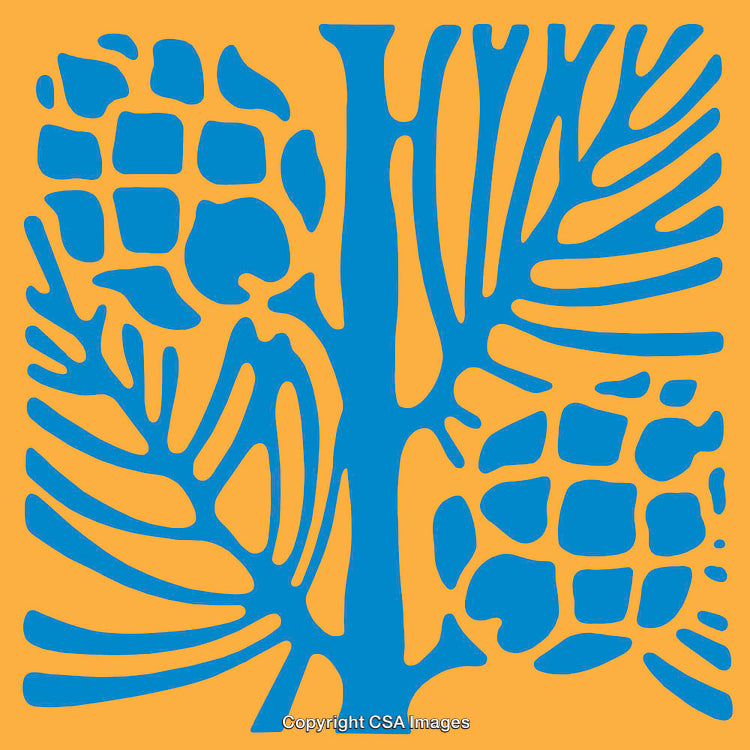 Colorful Abstract Blue Pine Branch and Cone Vector Illustration