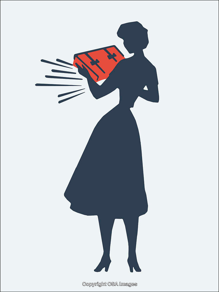 Silhouette of Woman Holding First Aid Kit in Flat Vector Style