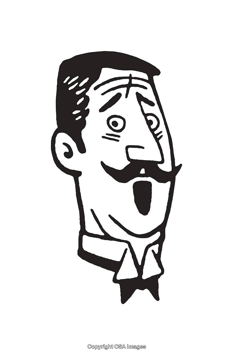 Black and White Sketch of a Surprised Gentleman with Mustache