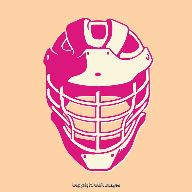 Illustrative Line Art of a Sports Helmet in Bold Pink and Beige
