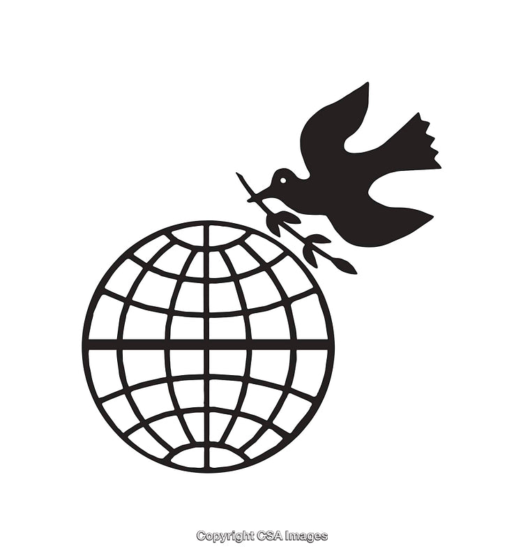 Dove Carrying Olive Branch with Globe Symbolizing Peace and Unity
