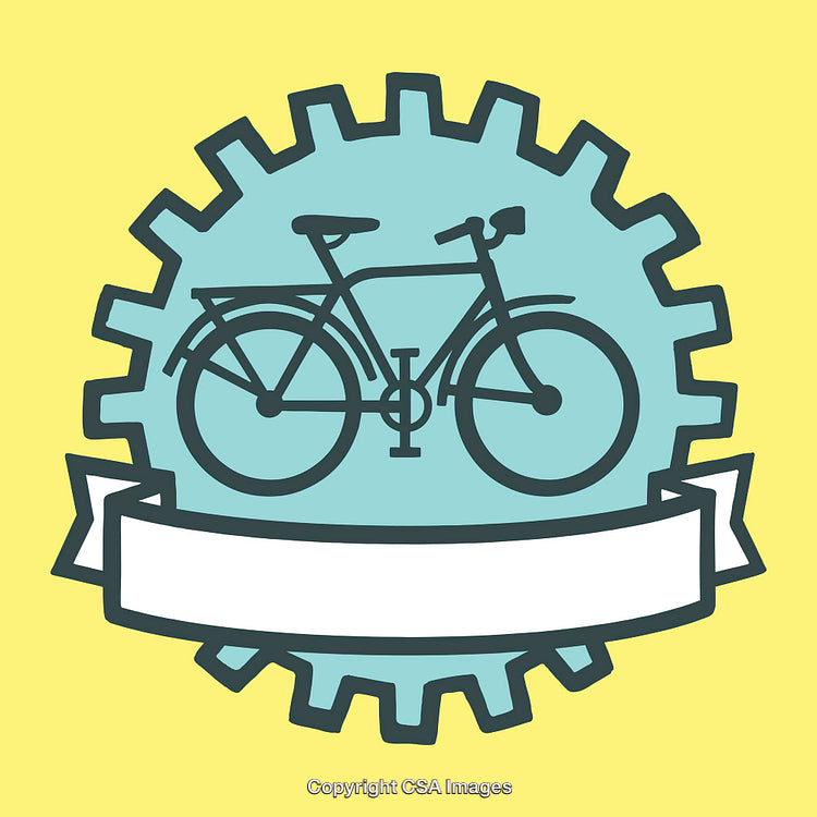 Bicycle Illustration Within Gear Design with Blank Banner on Yellow Background
