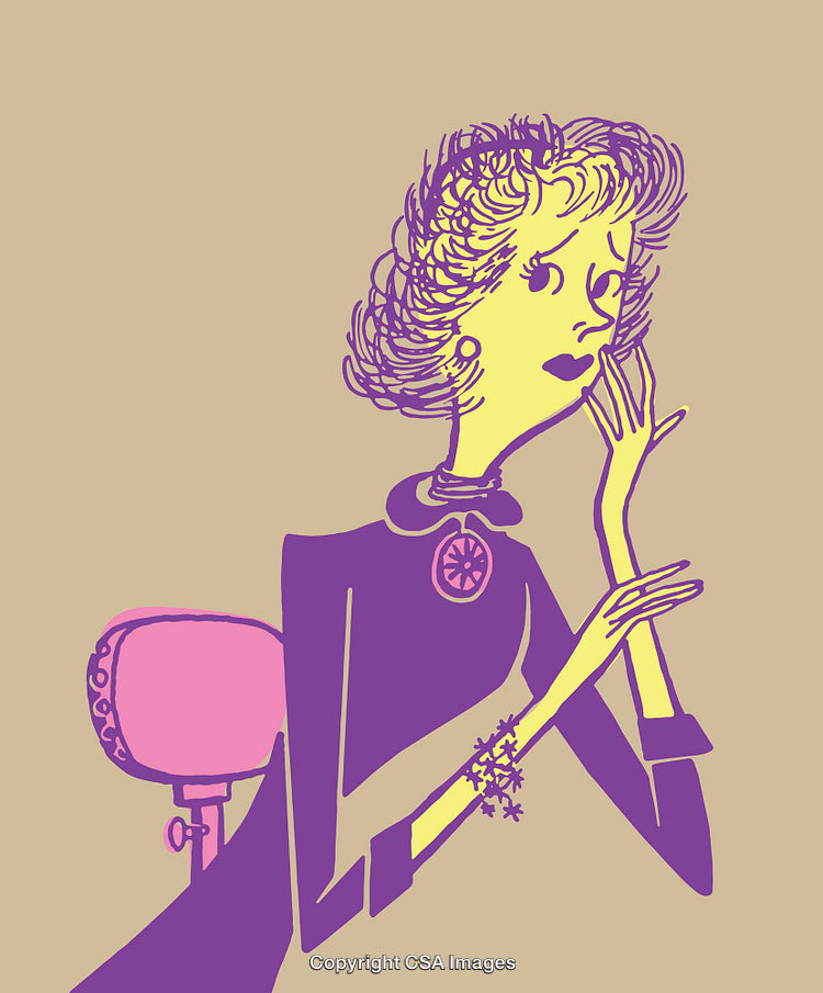 Colorful Line Art of Thoughtful Woman in Retro Style