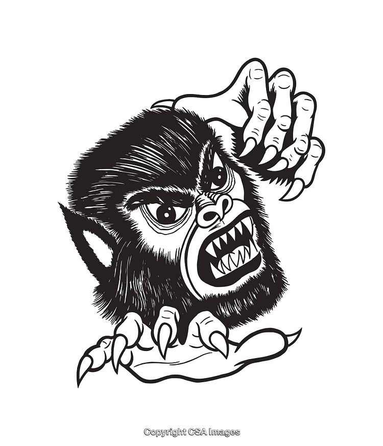 Ferocious Werewolf Illustration with Clawed Hands and Sharp Fangs in Action