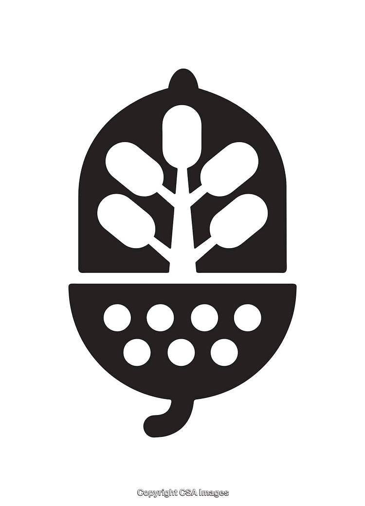 Stylized Black and White Acorn with a Tree Symbol Inside