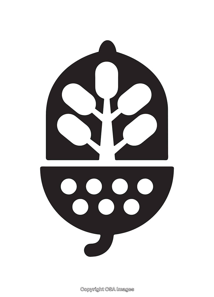 Stylized Black and White Acorn with a Tree Symbol Inside
