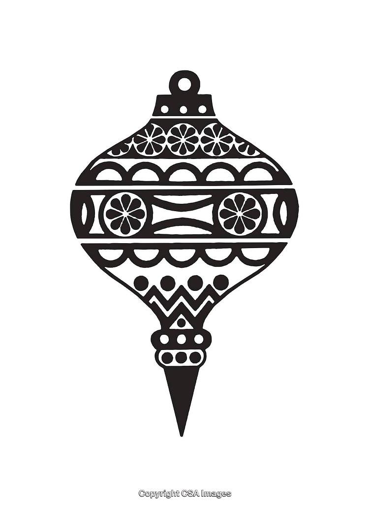 Black and White Ornate Line Art of a Christmas Ornament Design