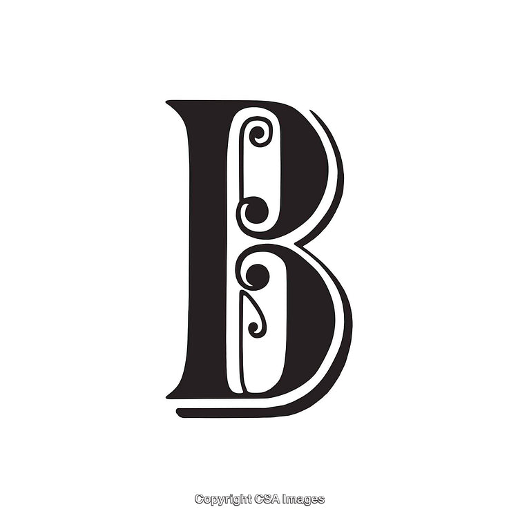 Elegant Black Decorative Letter B With Intricate Swirl Design Elements