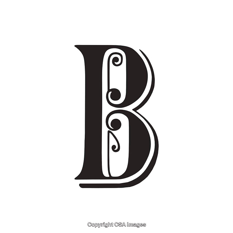 Elegant Black Decorative Letter B With Intricate Swirl Design Elements
