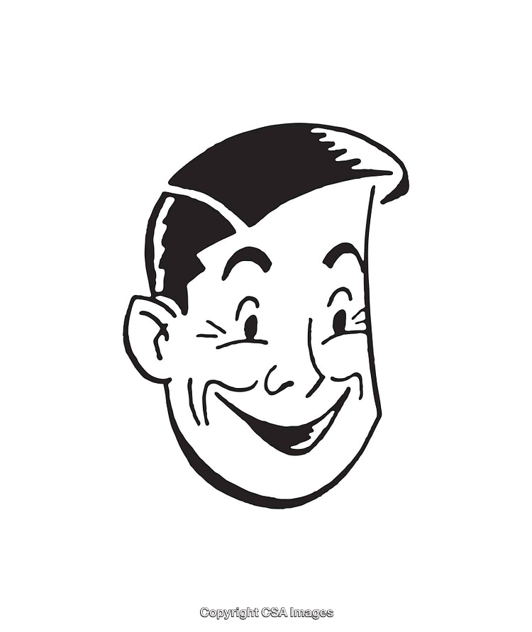 Smiling Cartoon Face Line Art in Classic Black and White Style