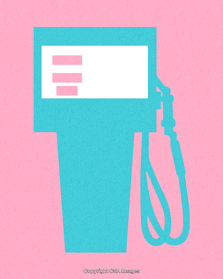 Minimalist Gas Pump Illustration in Pastel Pink and Blue