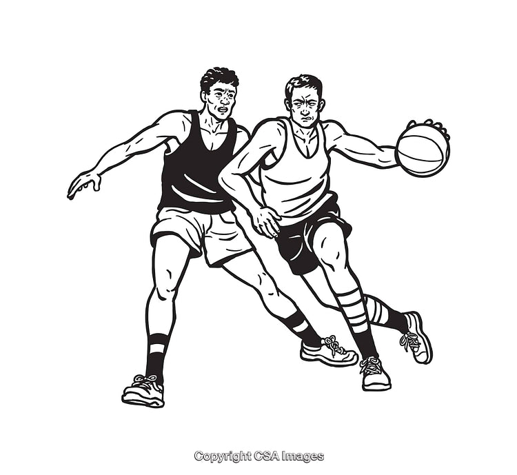 Black and White Illustration of Two Basketball Players in Action