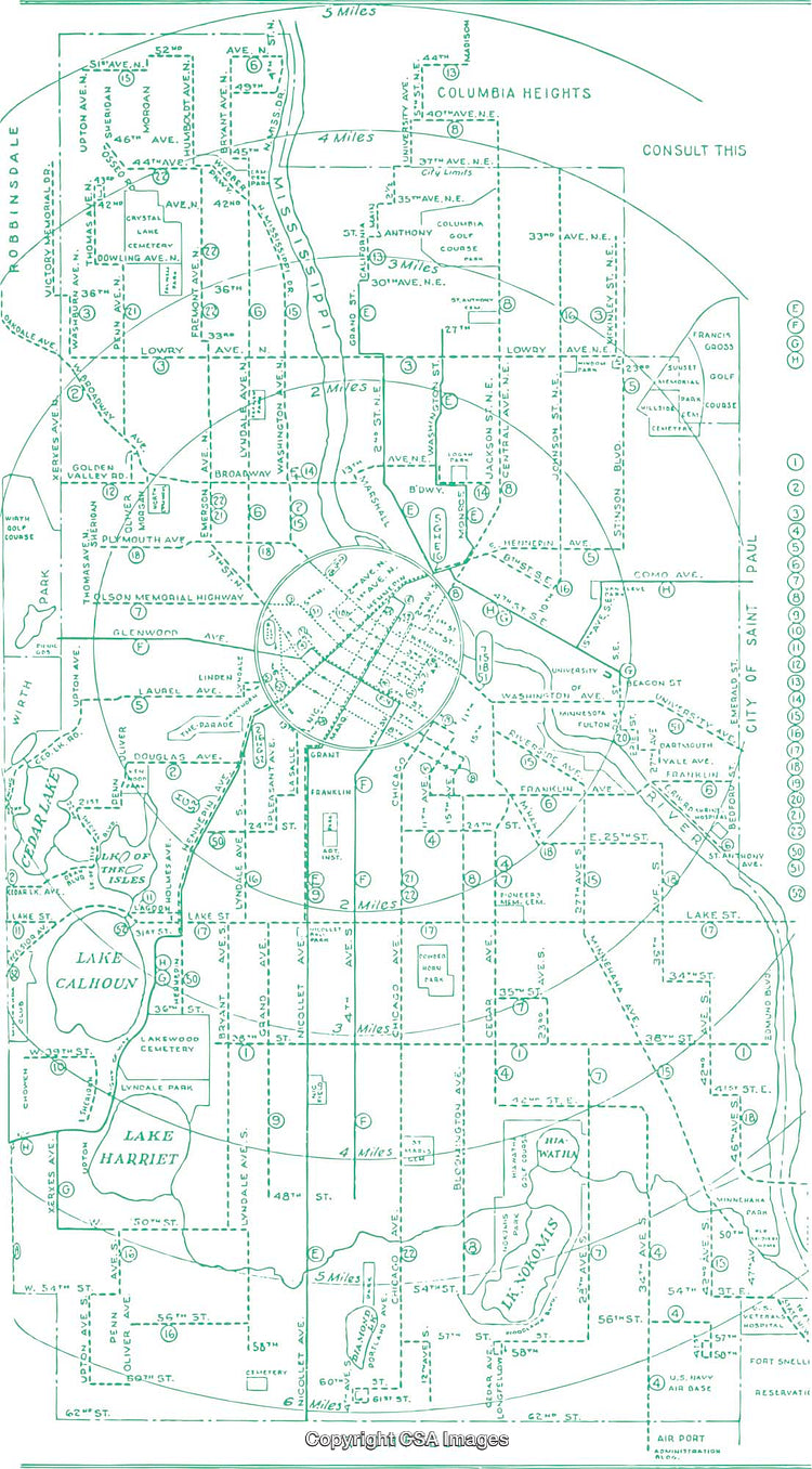 Detailed Blue-Green City Map with Streets and Landmarks Indicated