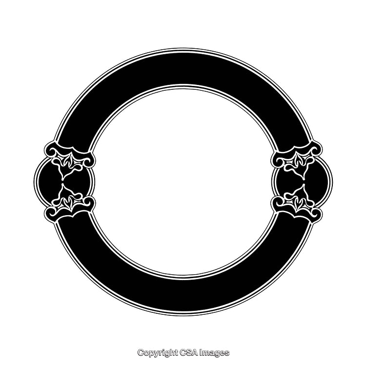 Ornate Circular Black and White Border With Decorative Floral Accents