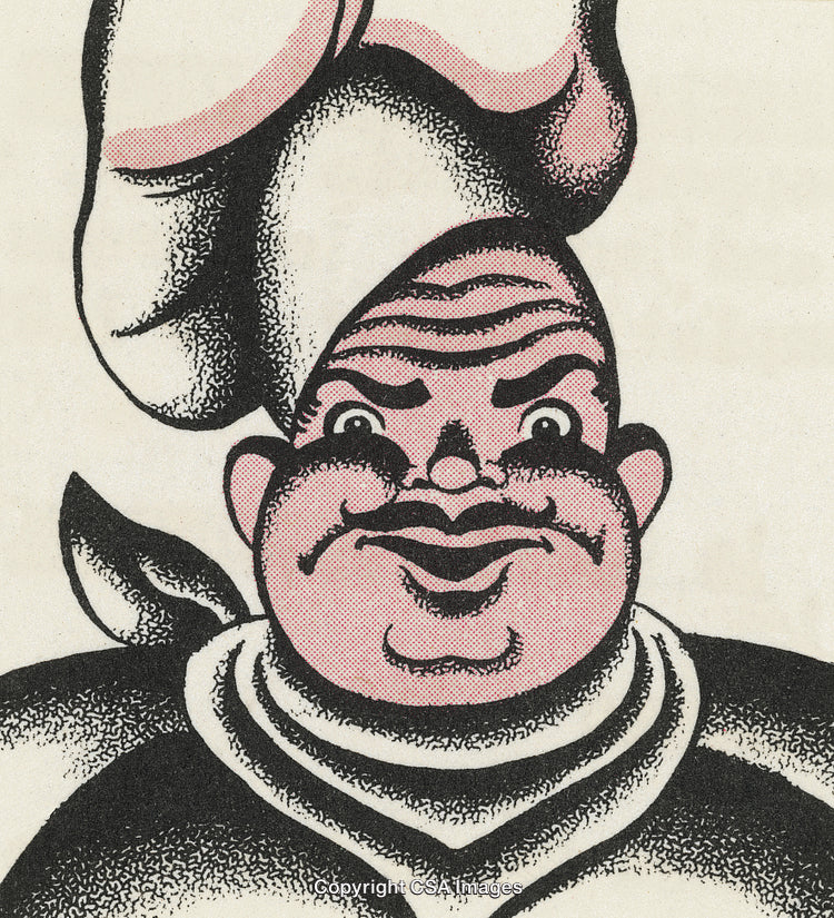 Retro Styled Illustration of a Smiling Chef with Large Hat