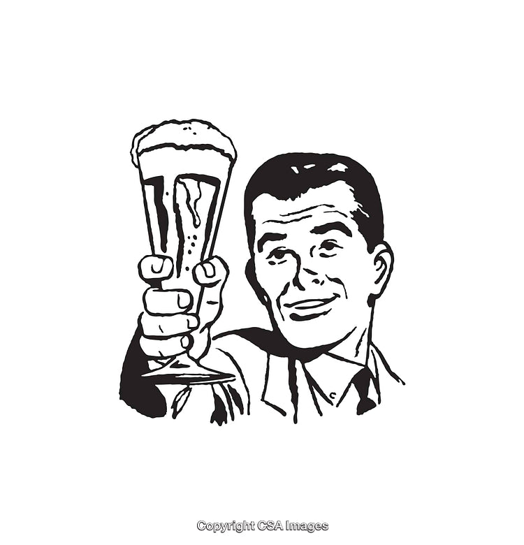 Retro Black and White Illustration of a Man Toasting With a Beer Glass