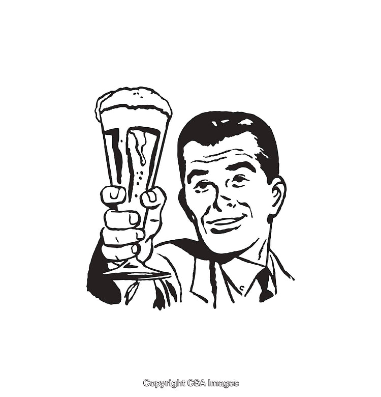 Retro Black and White Illustration of a Man Toasting With a Beer Glass