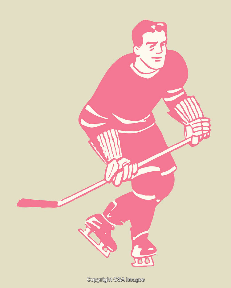 Retro Illustration of a Hockey Player in Motion with Stick and Skates