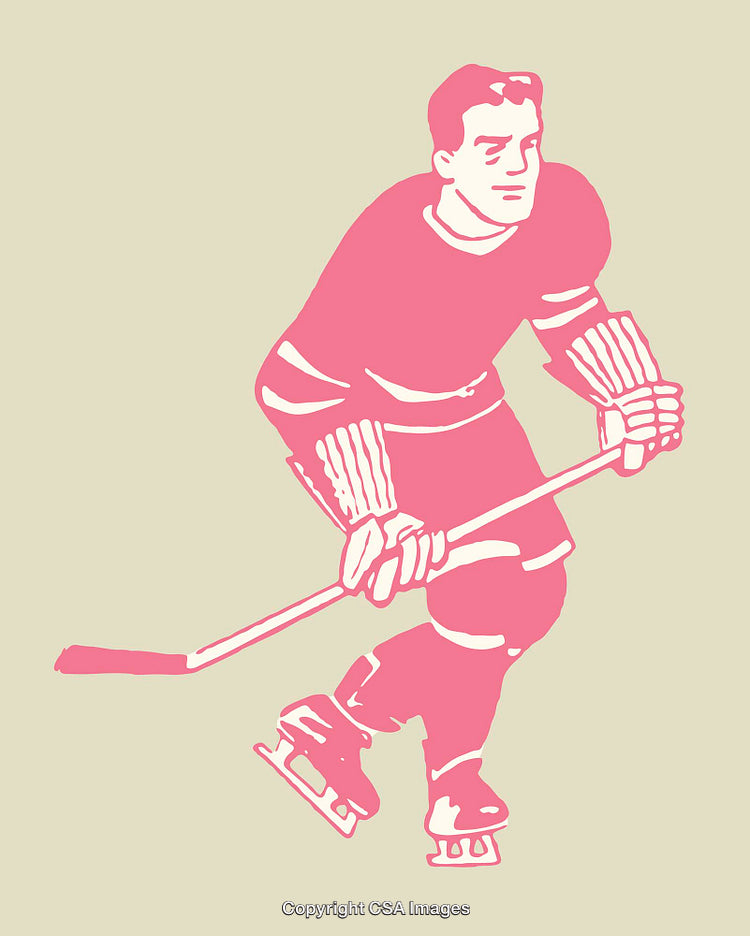 Retro Illustration of a Hockey Player in Motion with Stick and Skates