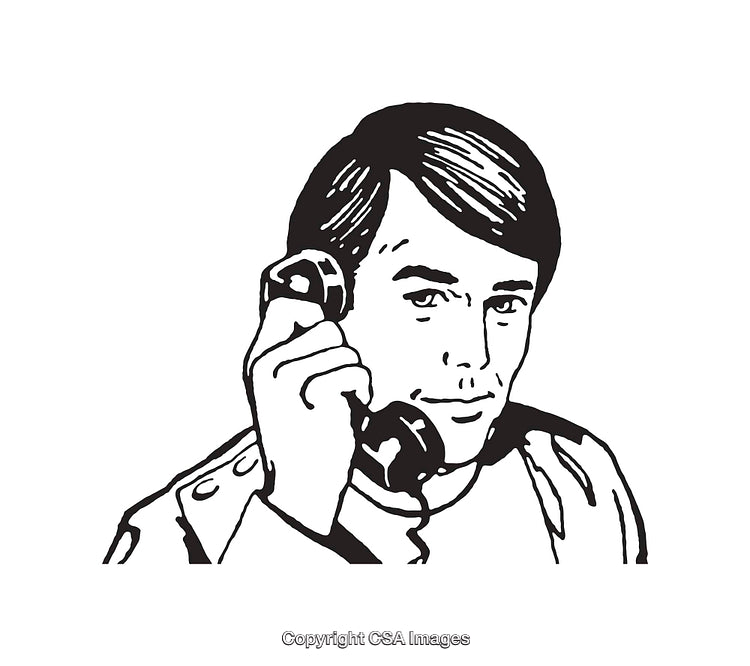 Man Talking on Phone Handset in Artistic Line Drawing Style