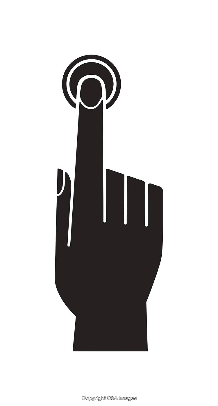 Black Hand Icon Touching with Finger on White Background