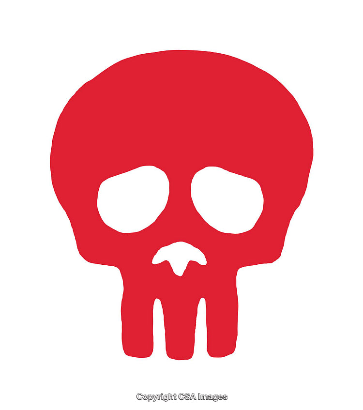Stylized Red Skull Icon with Abstract Design on White Background