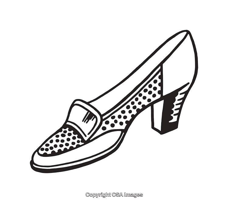 Black and White Line Art Illustration of a Shoe with Heel Design