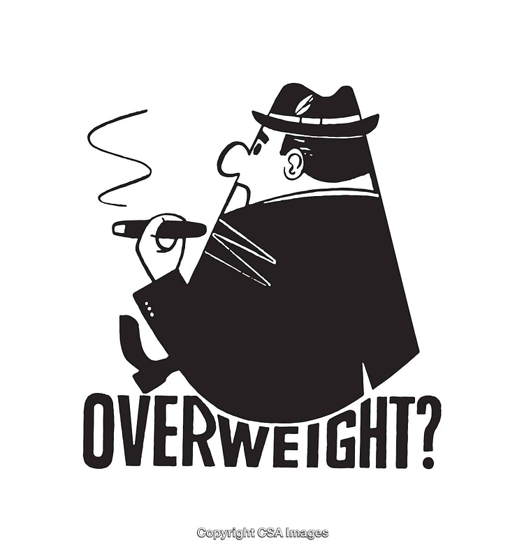 Vintage Black and White Line Art Illustration of Overweight Character