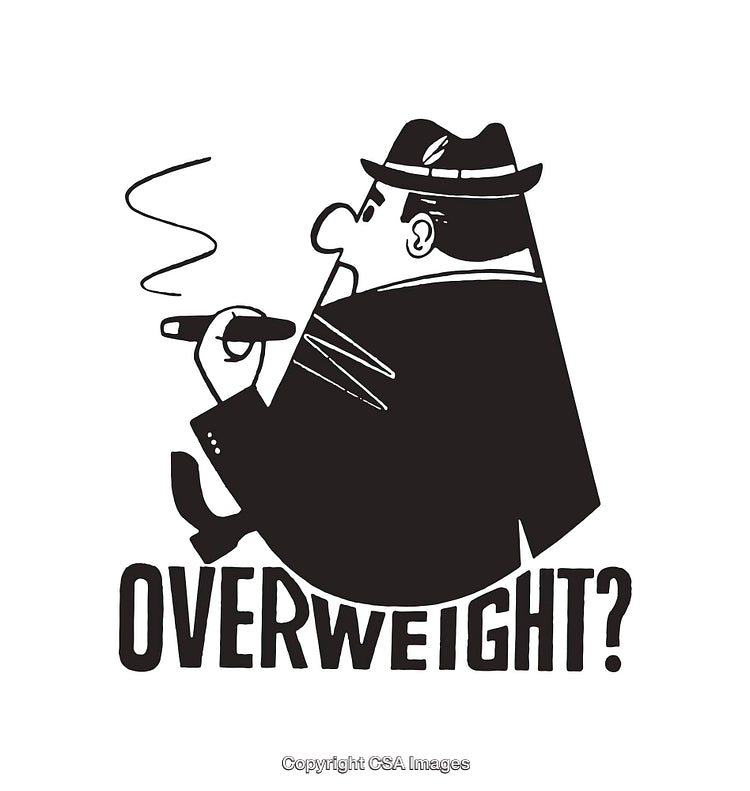 Vintage Black and White Line Art Illustration of Overweight Character
