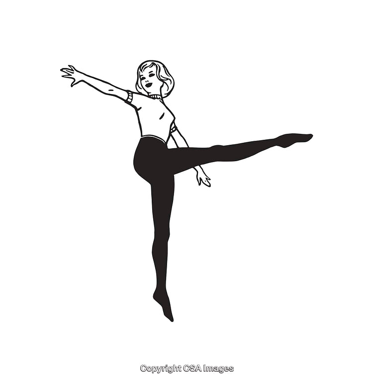 Black-and-White Line Art of Graceful Female Dancer in Elegant Pose