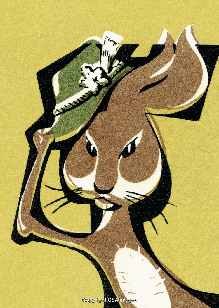 Stylized Illustration of Rabbit Wearing a Hat on Vibrant Background