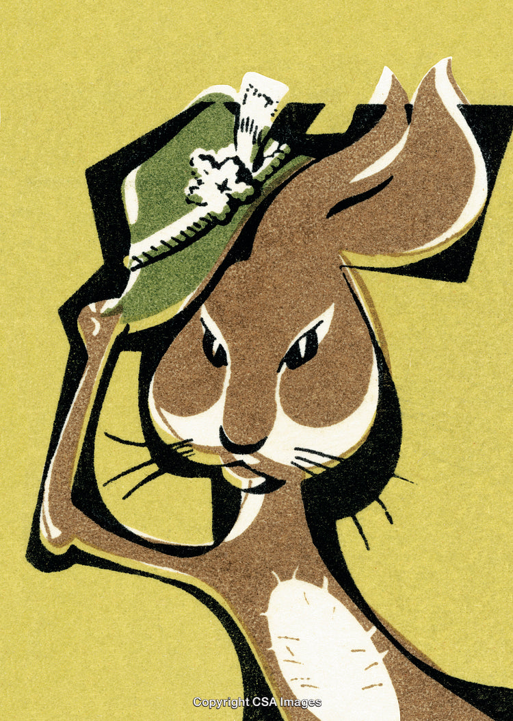 Stylized Illustration of Rabbit Wearing a Hat on Vibrant Background