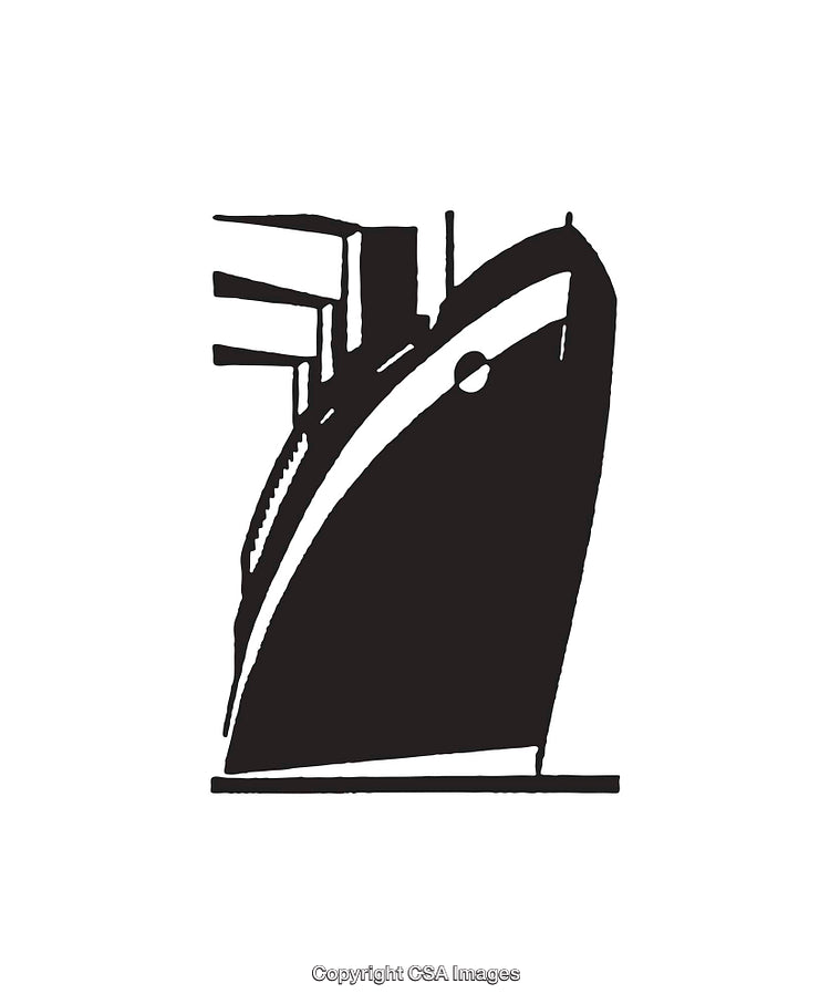 Black And White Line Art of a Cargo Ship Illustration