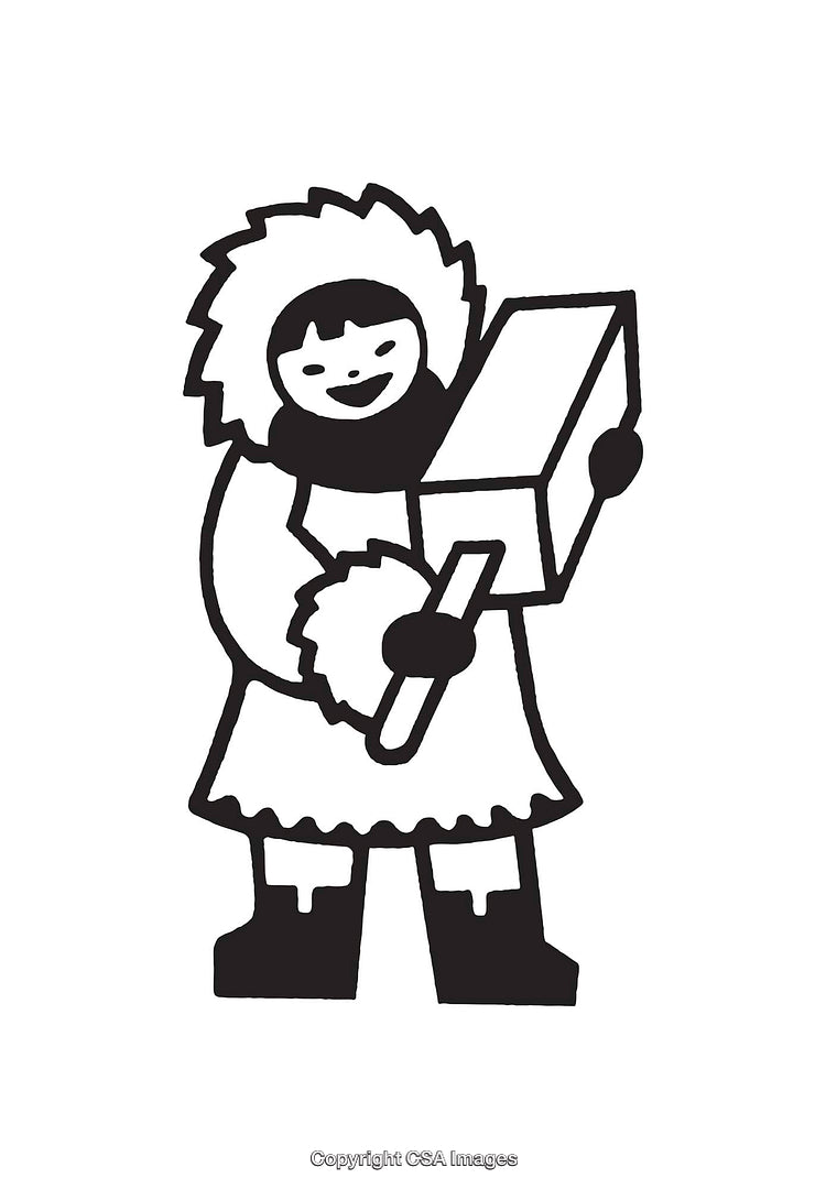 Black and White Line Art Illustration of Child Wearing Winter Clothing
