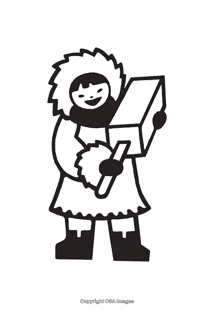 Black and White Line Art Illustration of Child Wearing Winter Clothing