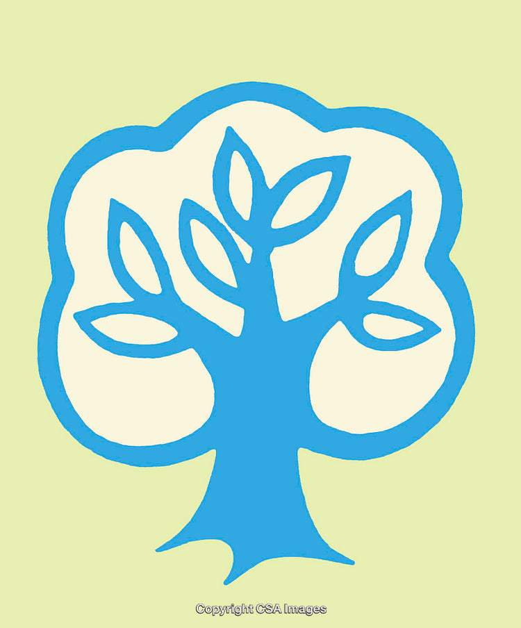 Blue Tree Illustration Symbolizing Nature on Soft Green Background