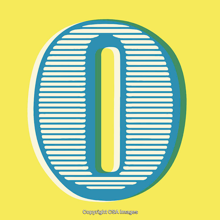 Graphic Illustration of the Number Zero in Blue on Yellow Background