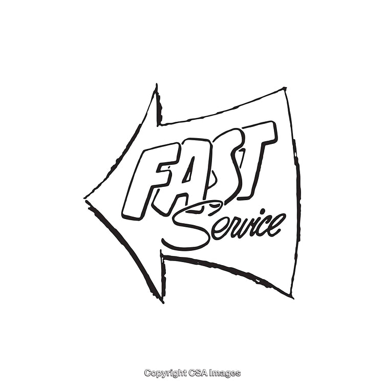 Black and White Fast Service Arrow Sign Line Art Illustration