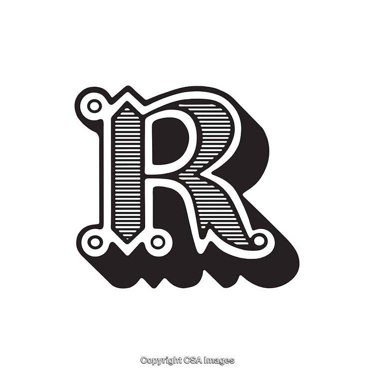 Stylized Vintage Letter R Design with Ornamental Detailing
