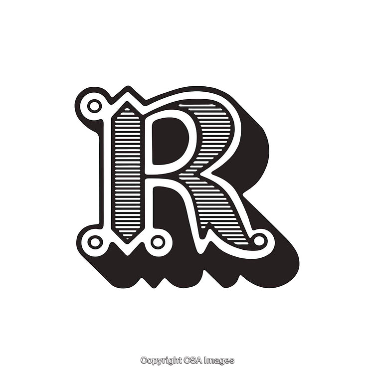 Stylized Vintage Letter R Design with Ornamental Detailing